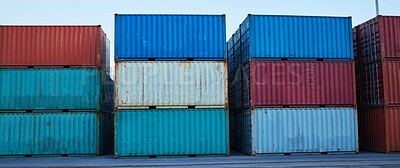 Buy stock photo Industrial container cargo port, commercial trade and or international export and outdoor warehouse. Commercial logistics, industry inventory and global supply chain shipping management factory