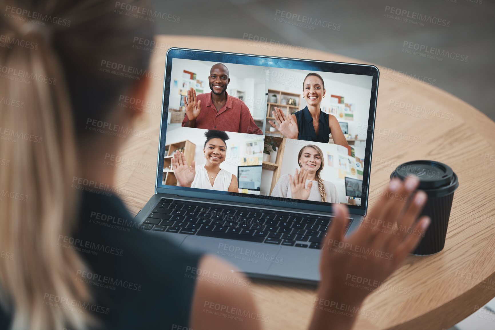 Buy stock photo Video conference call, online meeting and business employees working from home worldwide. 5g network streaming connection, team leadership and boss starts a corporate marketing strategy collaboration