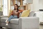 Home, woman and smartphone with credit card, ecommerce and online banking in a lounge. Person, girl and lady on a couch, cellphone and digital app with payment, finance and transaction with fintech