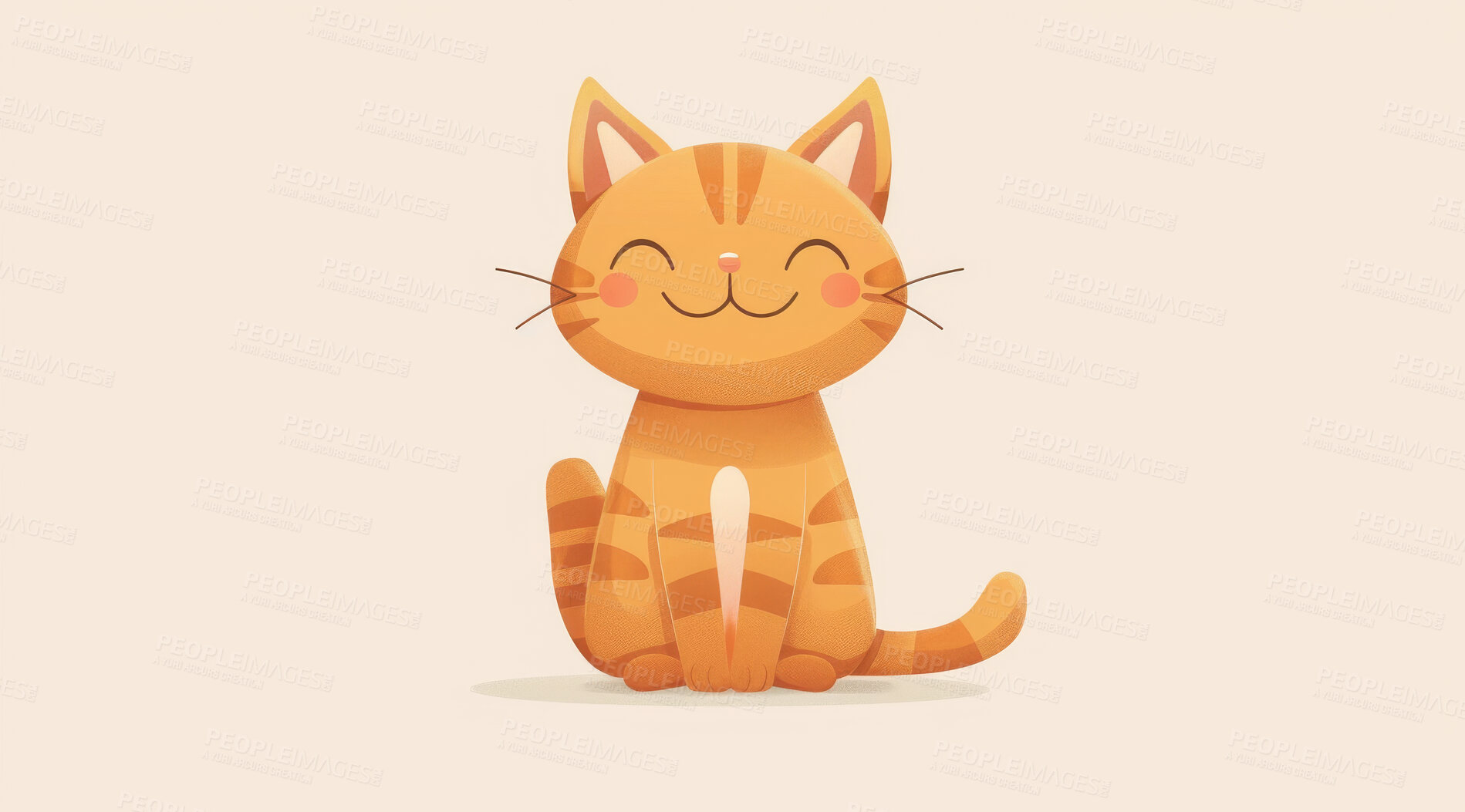 Buy stock photo Cat, illustration and digital art of an animal isolated on a background for poster, post card or printing. Cute, creative and drawing of a cartoon character for wallpaper, canvas and decoration