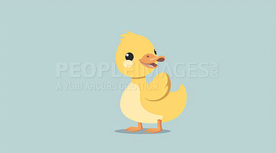Buy stock photo Duck, illustration and digital art of an animal isolated on a background for poster, post card or printing. Cute, creative and drawing of a cartoon character for wallpaper, canvas and decoration