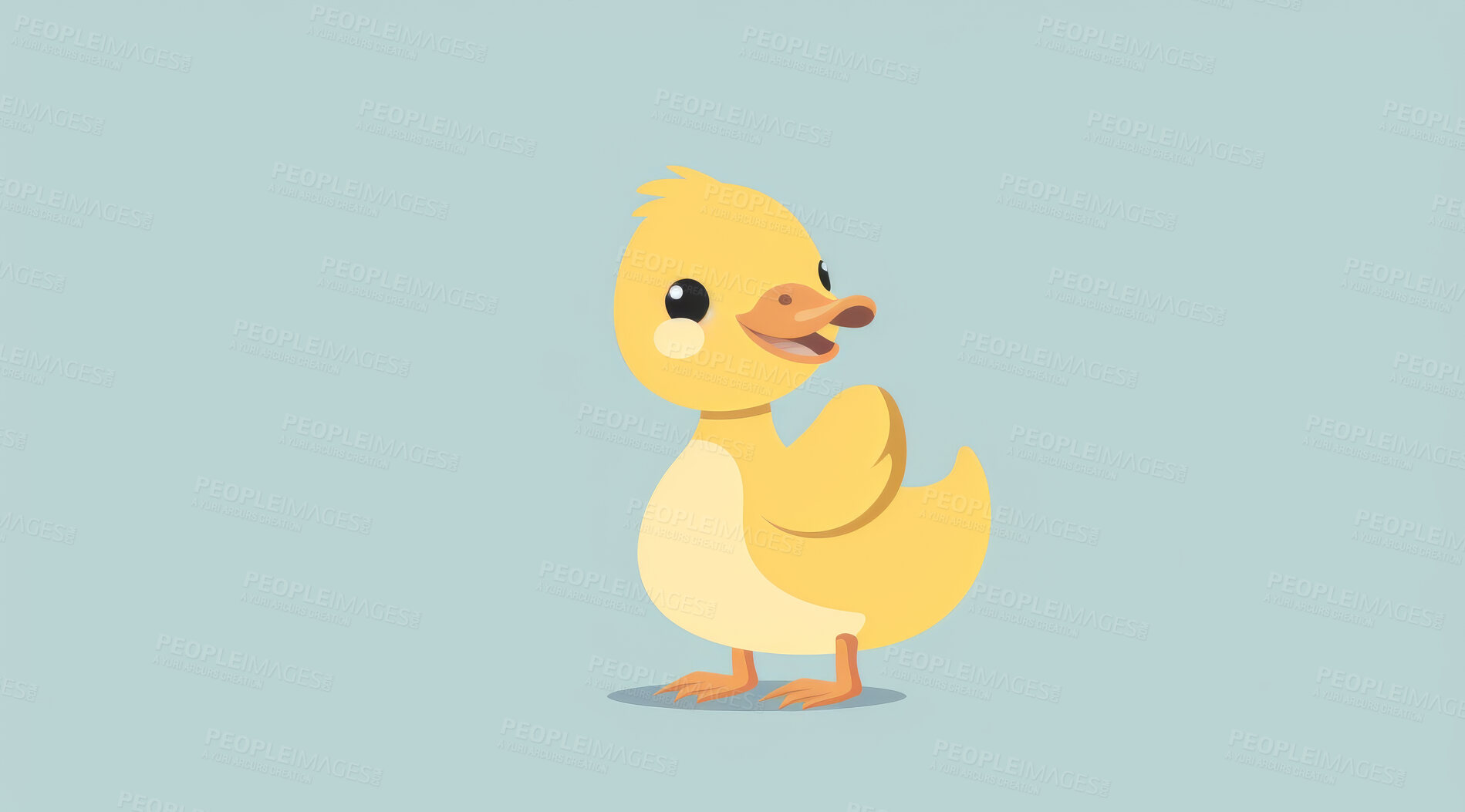 Buy stock photo Duck, illustration and digital art of an animal isolated on a background for poster, post card or printing. Cute, creative and drawing of a cartoon character for wallpaper, canvas and decoration