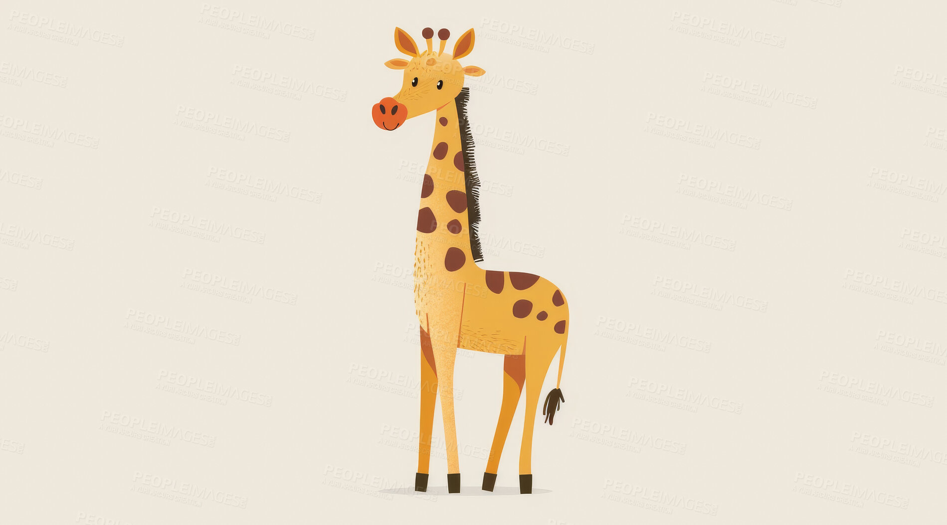 Buy stock photo Giraffe, illustration and digital art of an animal isolated on a background for poster, post card or printing. Cute, creative and drawing of a cartoon character for wallpaper, canvas and decoration