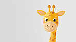 Giraffe, illustration and digital art of an animal isolated on a background for poster, post card or printing. Cute, creative and drawing of a cartoon character for wallpaper, canvas and decoration