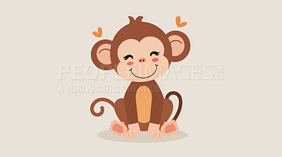 Monkey, illustration and digital art of an animal isolated on a background for poster, post card or printing. Cute, creative and drawing of a cartoon character for wallpaper, canvas and decoration