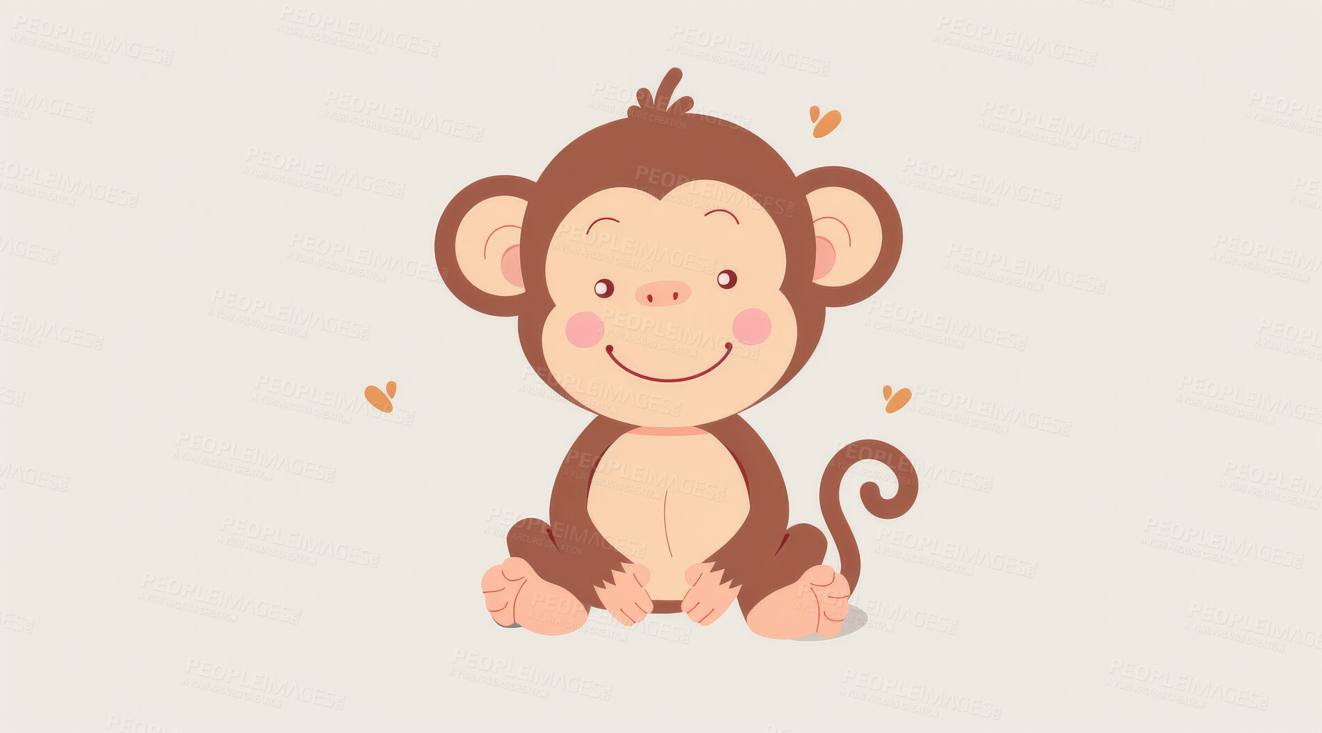 Buy stock photo Monkey, illustration and digital art of an animal isolated on a background for poster, post card or printing. Cute, creative and drawing of a cartoon character for wallpaper, canvas and decoration