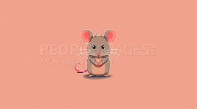 Mouse, illustration and digital art of an animal isolated on a background for poster, post card or printing. Cute, creative and drawing of a cartoon character for wallpaper, canvas and decoration