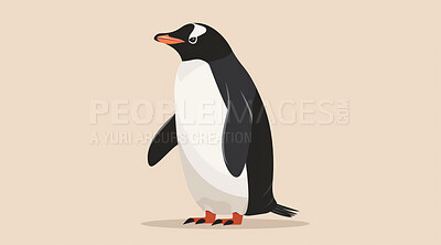 Penguin, illustration and digital art of an animal isolated on a background for poster, post card or printing. Cute, creative and drawing of a cartoon character for wallpaper, canvas and decoration