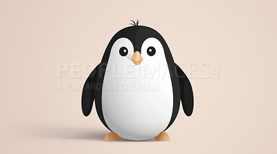 Penguin, illustration and digital art of an animal isolated on a background for poster, post card or printing. Cute, creative and drawing of a cartoon character for wallpaper, canvas and decoration