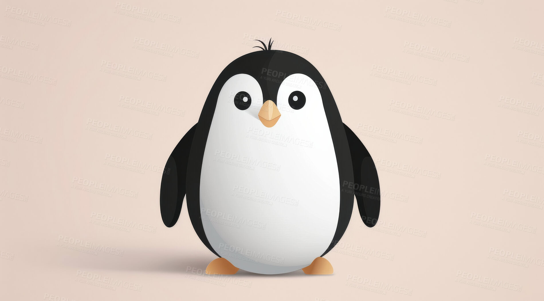 Buy stock photo Penguin, illustration and digital art of an animal isolated on a background for poster, post card or printing. Cute, creative and drawing of a cartoon character for wallpaper, canvas and decoration