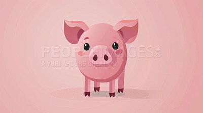 Pig, illustration and digital art of an animal isolated on a background for poster, post card or printing. Cute, creative and drawing of a cartoon character for wallpaper, canvas and decoration