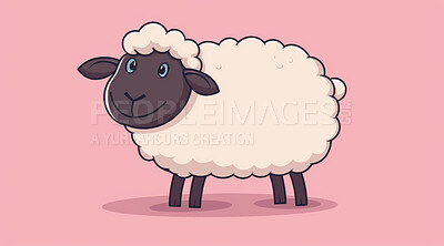 Sheep, illustration and digital art of an animal isolated on a background for poster, post card or printing. Cute, creative and drawing of a cartoon character for wallpaper, canvas and decoration