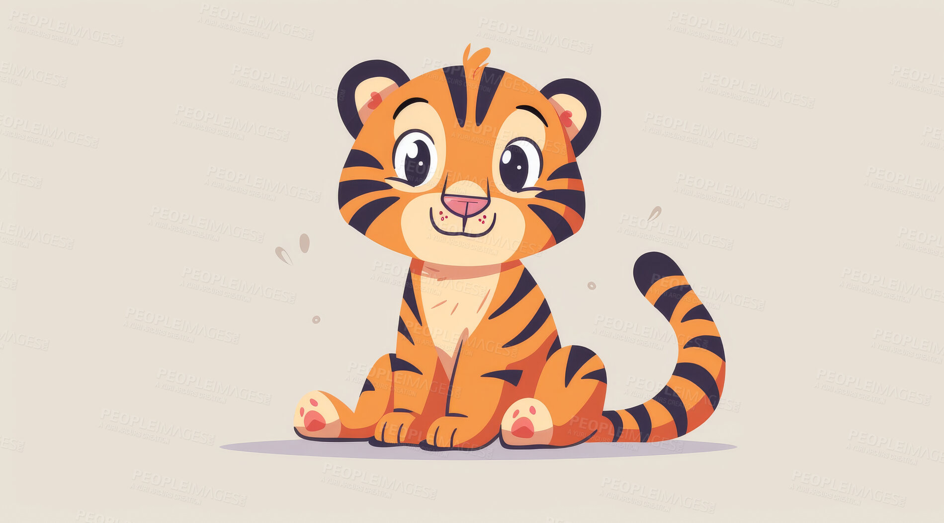 Buy stock photo Tiger, illustration and digital art of an animal isolated on a background for poster, post card or printing. Cute, creative and drawing of a cartoon character for wallpaper, canvas and decoration