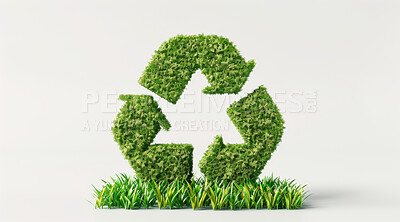Buy stock photo Recycle, eco friendly and nature poster design for environmental, awareness and sustainability concept. White background, mockup and symbol with copyspace for Earth Day, eco system or ecology logo