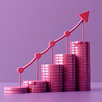 3d graphs, coins and budget strategy or corporate, accounting and Planning for company cost, sales and credit to save money. Financial data, graphs and charts to analyze numbers on background.