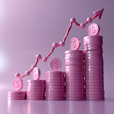 3d graphs, coins and budget strategy or corporate, accounting and Planning for company cost, sales and credit to save money. Financial data, graphs and charts to analyze numbers on background.