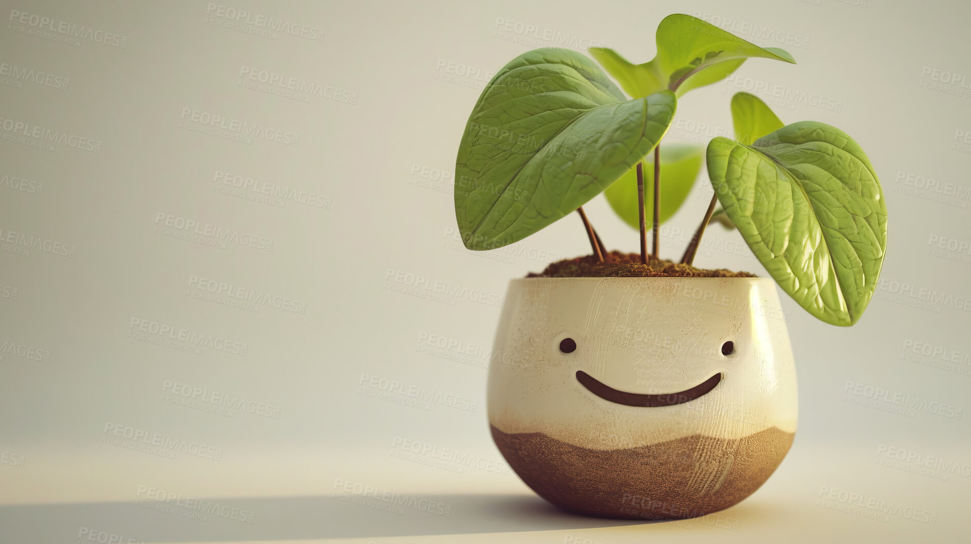 Buy stock photo Pot plant, cute and artistic illustration. Incorporating adorable plant illustrations into décor, adding charm and sweetness. Elevate spaces with charming illustrations.