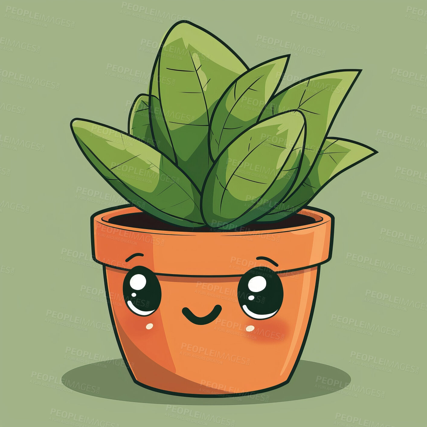 Buy stock photo Pot plant, cute and artistic illustration. Incorporating adorable plant illustrations into décor, adding charm and sweetness. Elevate spaces with charming illustrations.