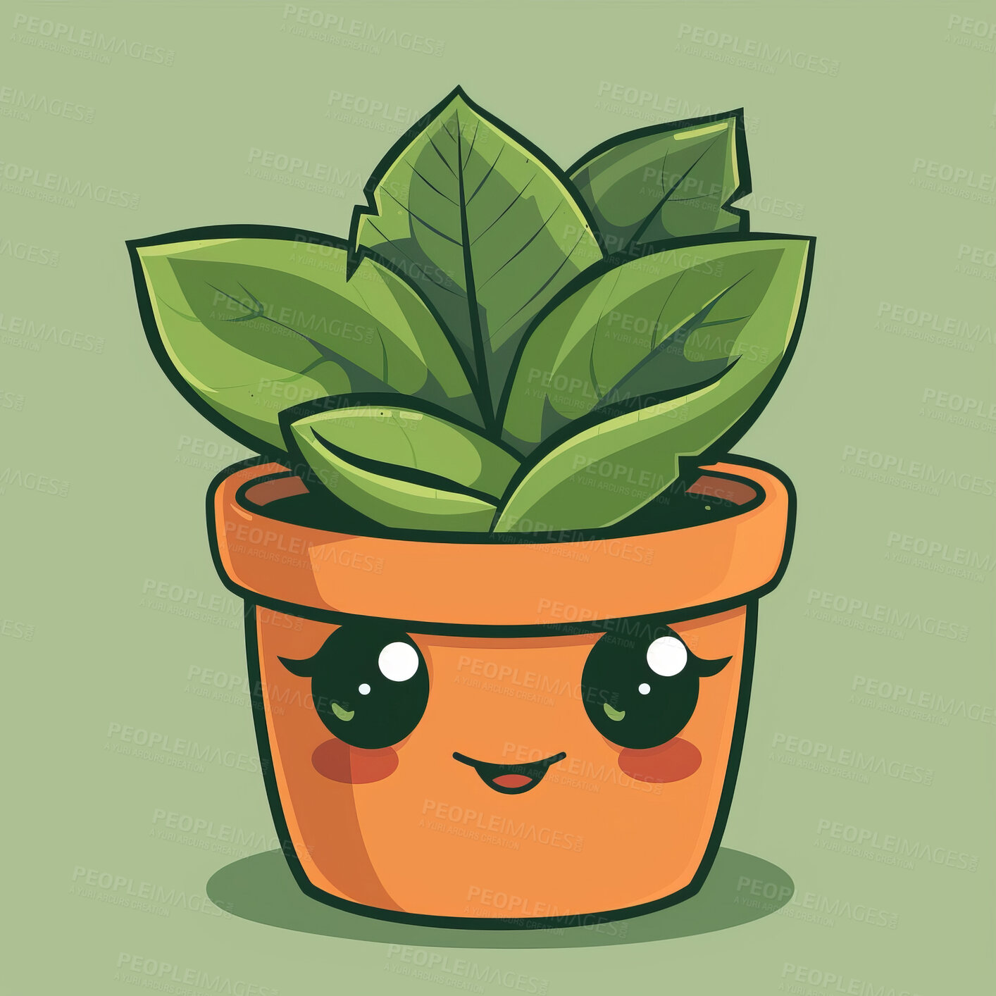 Buy stock photo Pot plant, cute and artistic illustration. Incorporating adorable plant illustrations into décor, adding charm and sweetness. Elevate spaces with charming illustrations.