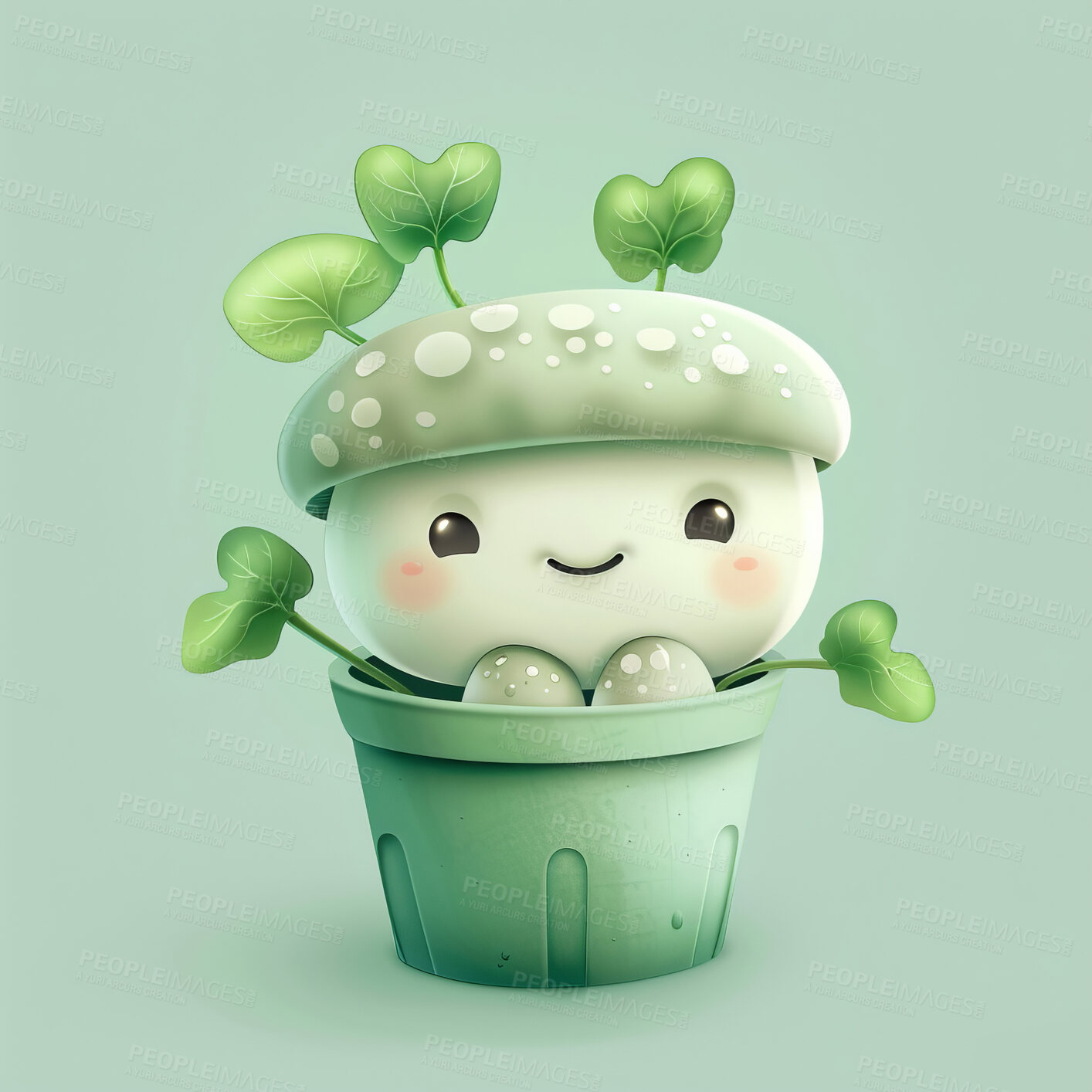 Buy stock photo Pot plant, cute and artistic illustration. Incorporating adorable plant illustrations into décor, adding charm and sweetness. Elevate spaces with charming illustrations.