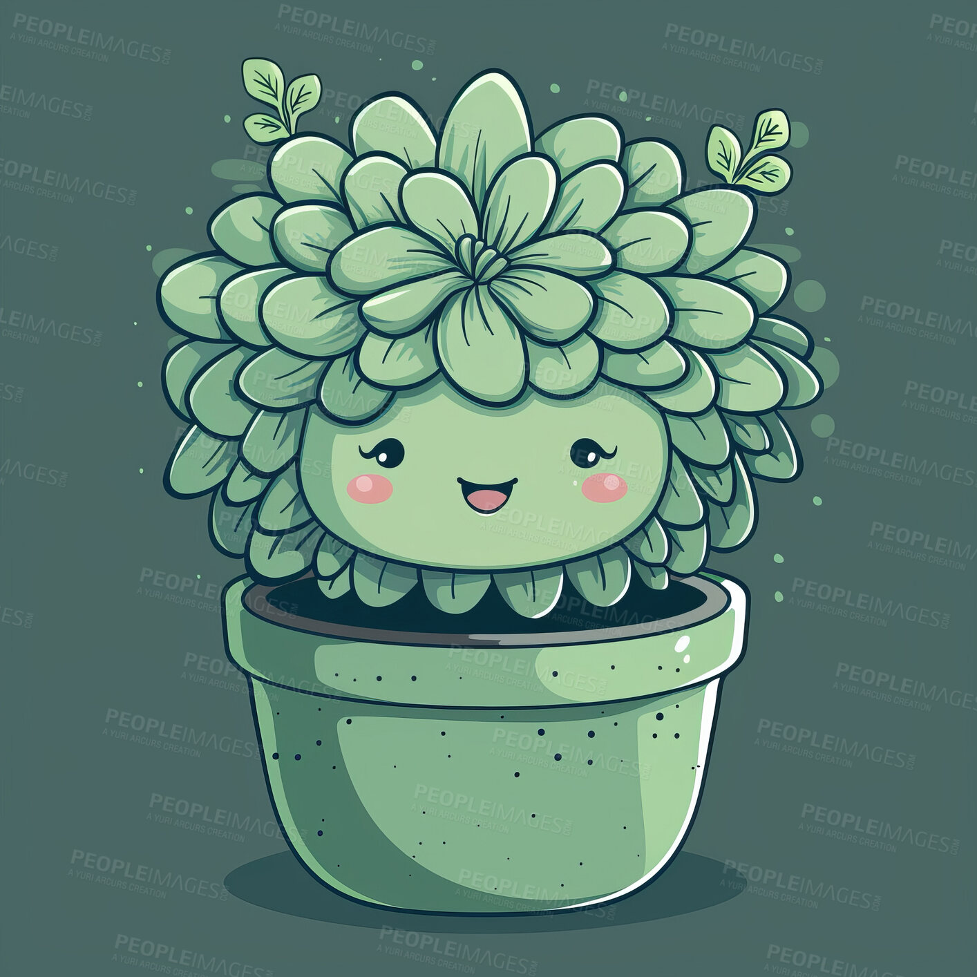 Buy stock photo Pot plant, cute and artistic illustration. Incorporating adorable plant illustrations into décor, adding charm and sweetness. Elevate spaces with charming illustrations.