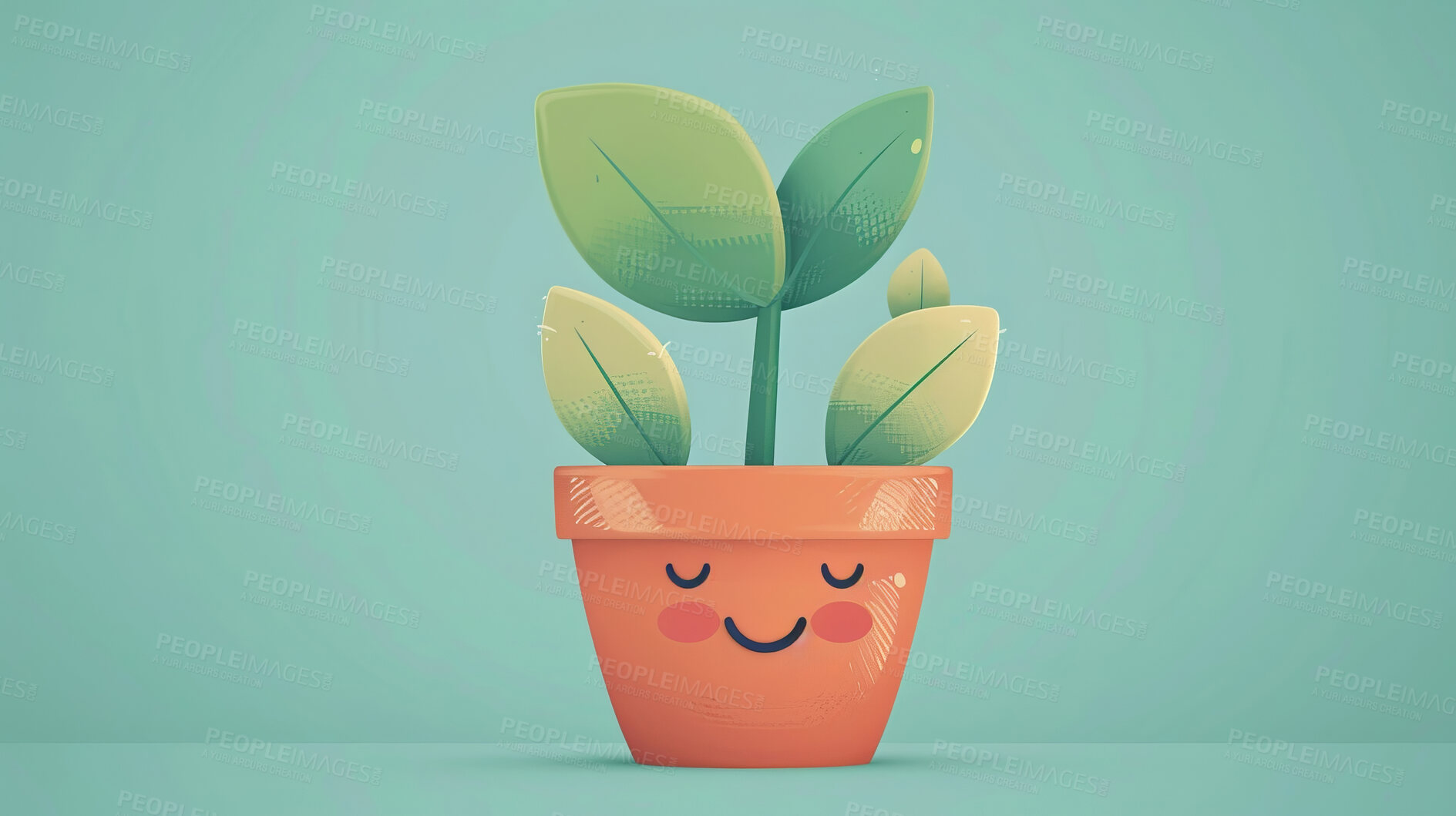 Buy stock photo Pot plant, cute and artistic illustration. Incorporating adorable plant illustrations into décor, adding charm and sweetness. Elevate spaces with charming illustrations.