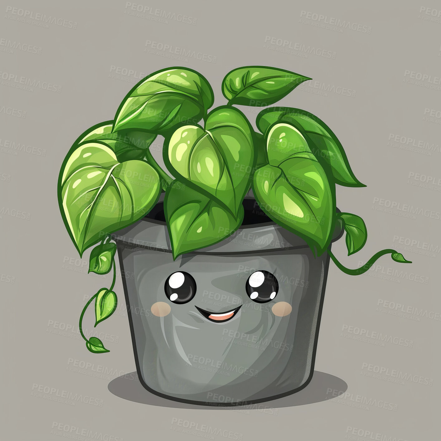 Buy stock photo Pot plant, cute and artistic illustration. Incorporating adorable plant illustrations into décor, adding charm and sweetness. Elevate spaces with charming illustrations.