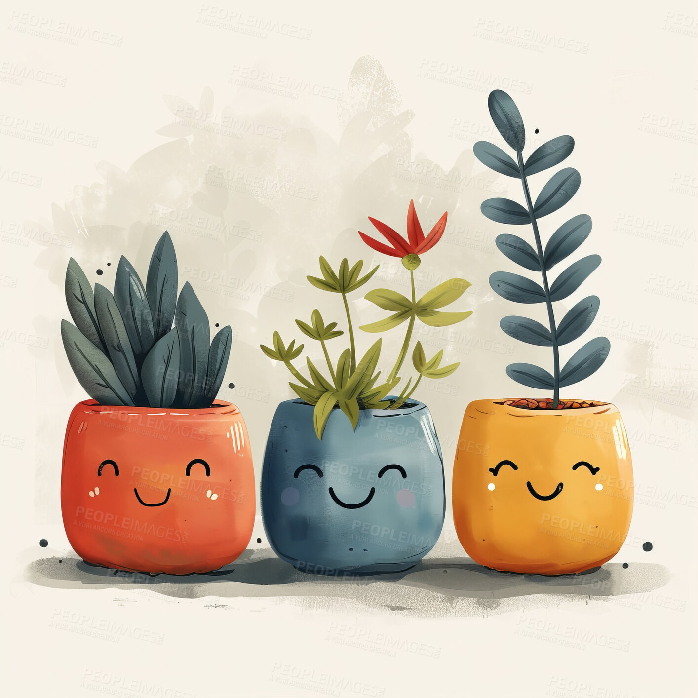 Buy stock photo Pot plant, cute and artistic illustration. Incorporating adorable plant illustrations into décor, adding charm and sweetness. Elevate spaces with charming illustrations.