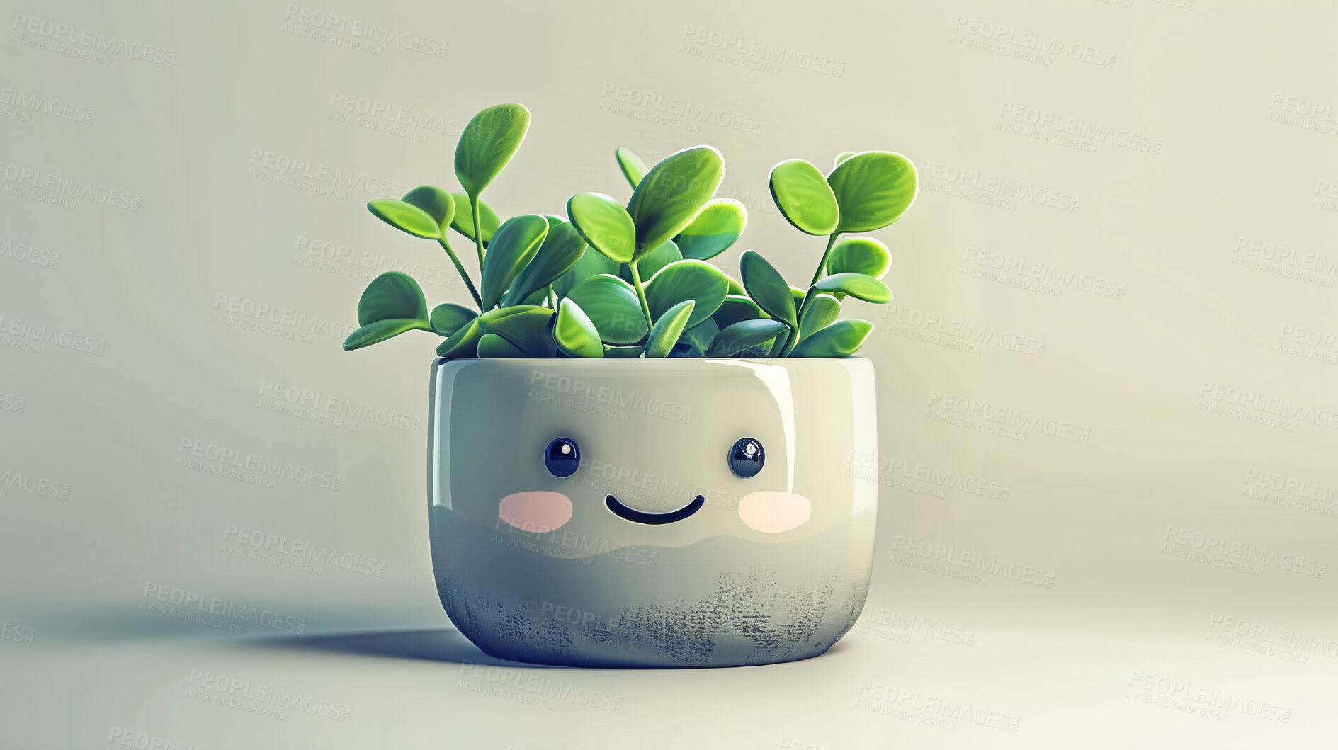 Buy stock photo Pot plant, cute and artistic illustration. Incorporating adorable plant illustrations into décor, adding charm and sweetness. Elevate spaces with charming illustrations.