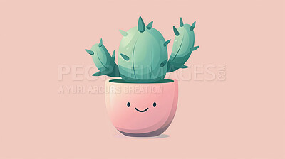 Buy stock photo Pot plant, cute and artistic illustration. Incorporating adorable plant illustrations into décor, adding charm and sweetness. Elevate spaces with charming illustrations.