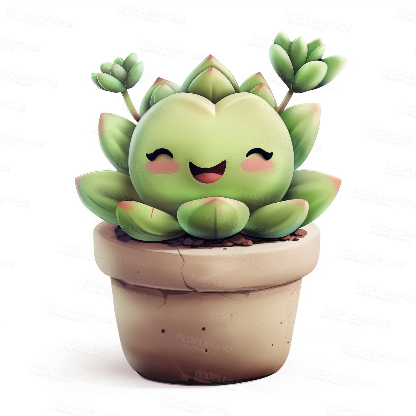 Buy stock photo Pot plant, cute and artistic illustration. Incorporating adorable plant illustrations into décor, adding charm and sweetness. Elevate spaces with charming illustrations.