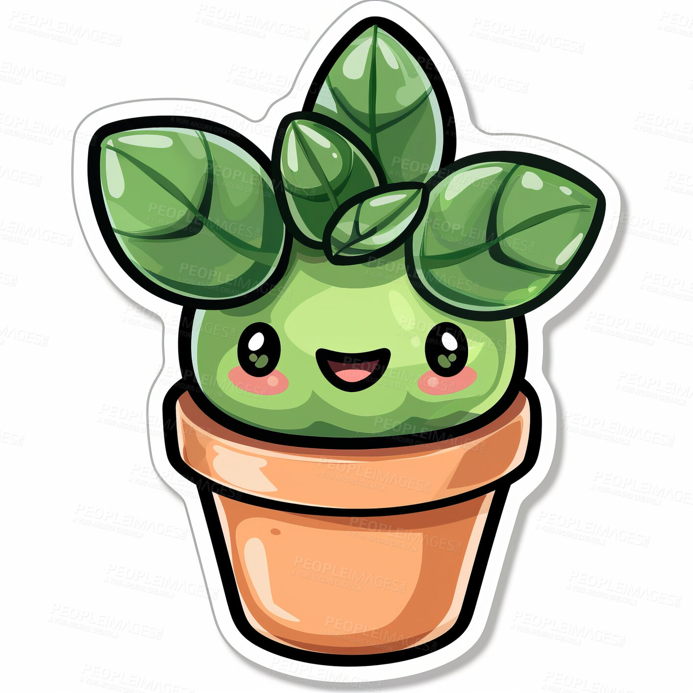 Buy stock photo Pot plant, cute and artistic illustration. Incorporating adorable plant illustrations into décor, adding charm and sweetness. Elevate spaces with charming illustrations.
