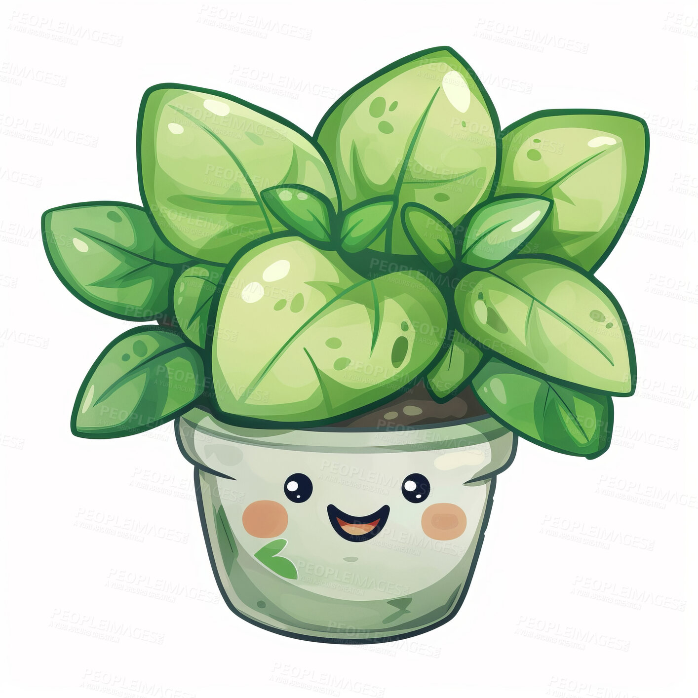 Buy stock photo Pot plant, cute and artistic illustration. Incorporating adorable plant illustrations into décor, adding charm and sweetness. Elevate spaces with charming illustrations.