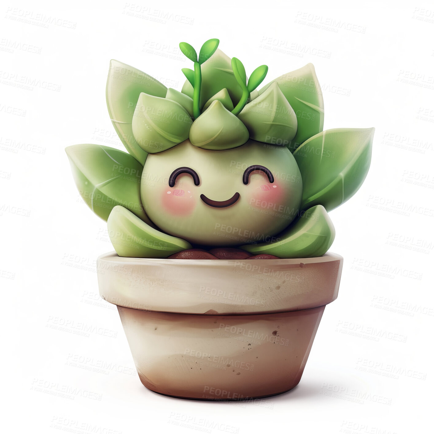 Buy stock photo Pot plant, cute and artistic illustration. Incorporating adorable plant illustrations into décor, adding charm and sweetness. Elevate spaces with charming illustrations.