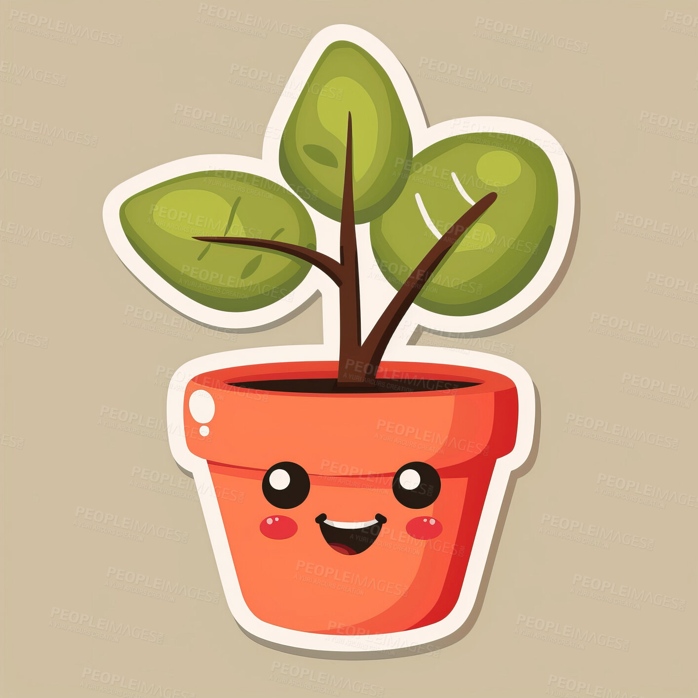 Buy stock photo Pot plant, cute and artistic illustration. Incorporating adorable plant illustrations into décor, adding charm and sweetness. Elevate spaces with charming illustrations.