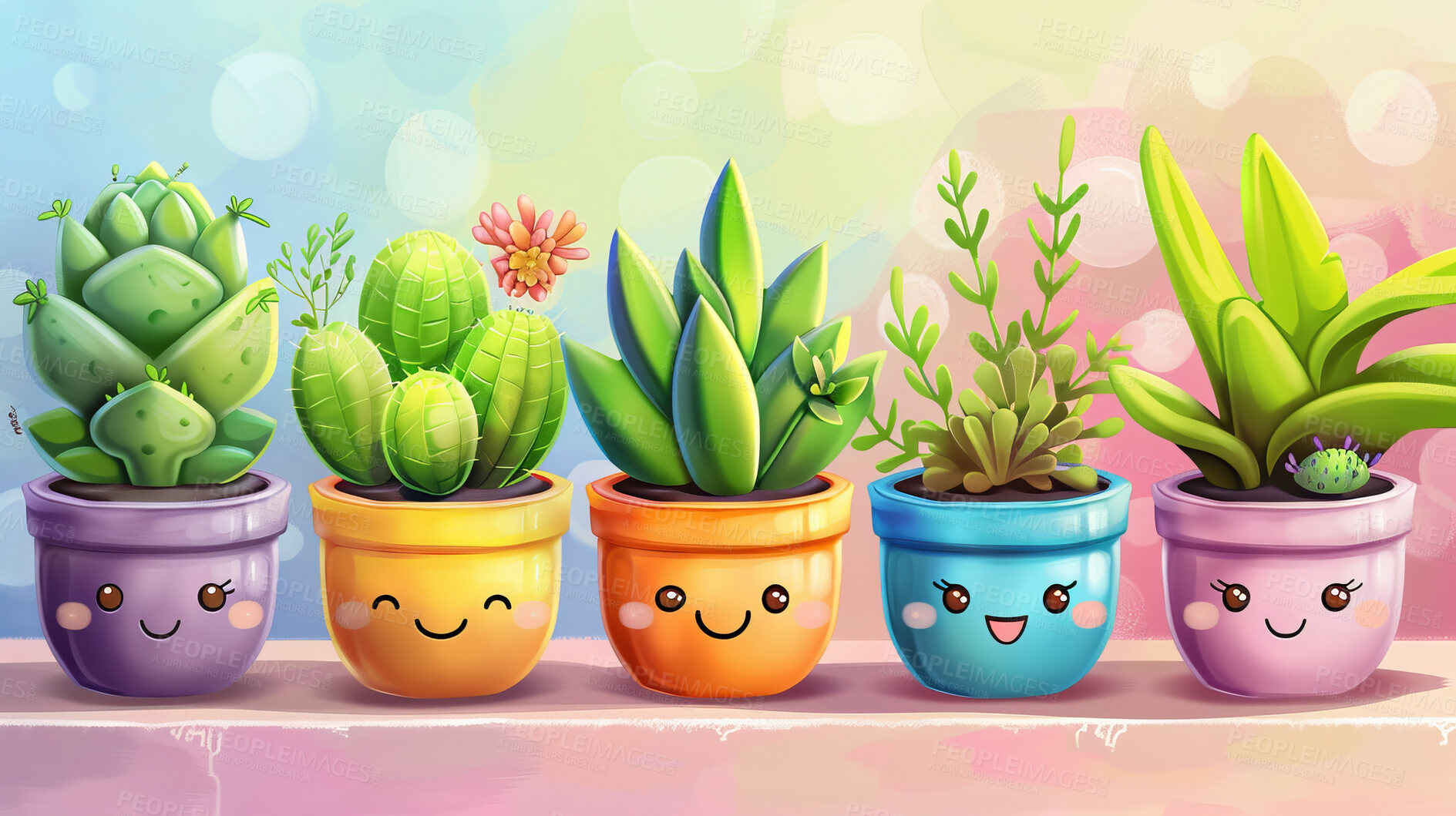 Buy stock photo Pot plant, cute and artistic illustration. Incorporating adorable plant illustrations into décor, adding charm and sweetness. Elevate spaces with charming illustrations.