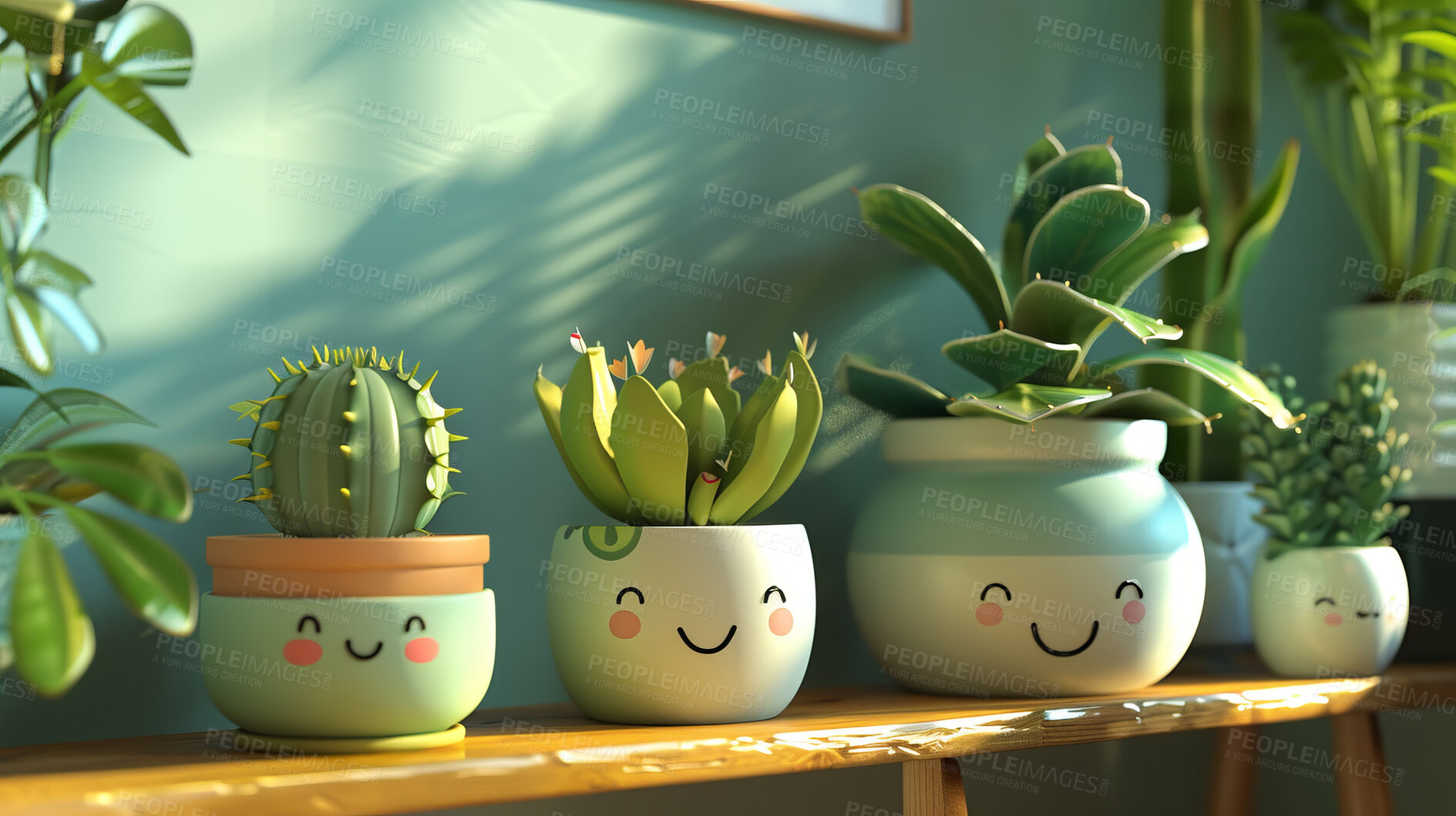 Buy stock photo Pot plant, cute and artistic illustration. Incorporating adorable plant illustrations into décor, adding charm and sweetness. Elevate spaces with charming illustrations.
