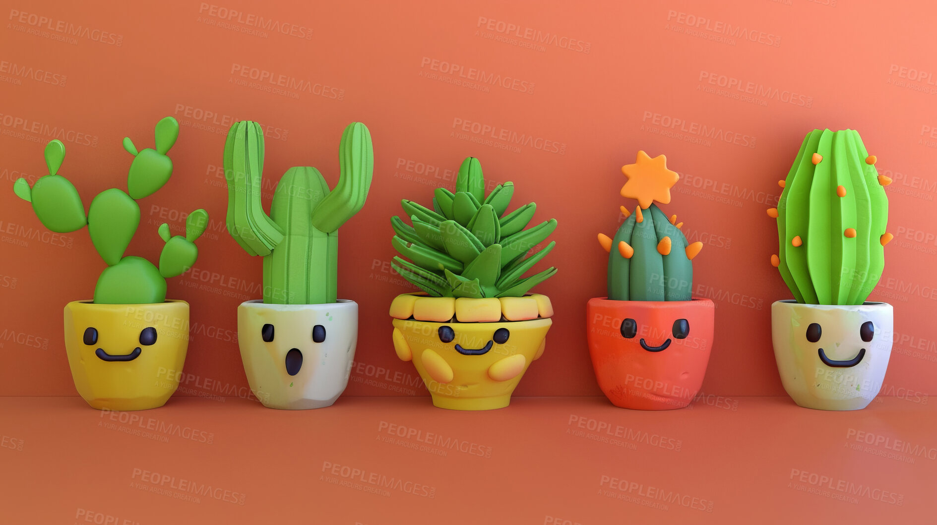 Buy stock photo Pot plant, cute and artistic illustration. Incorporating adorable plant illustrations into décor, adding charm and sweetness. Elevate spaces with charming illustrations.