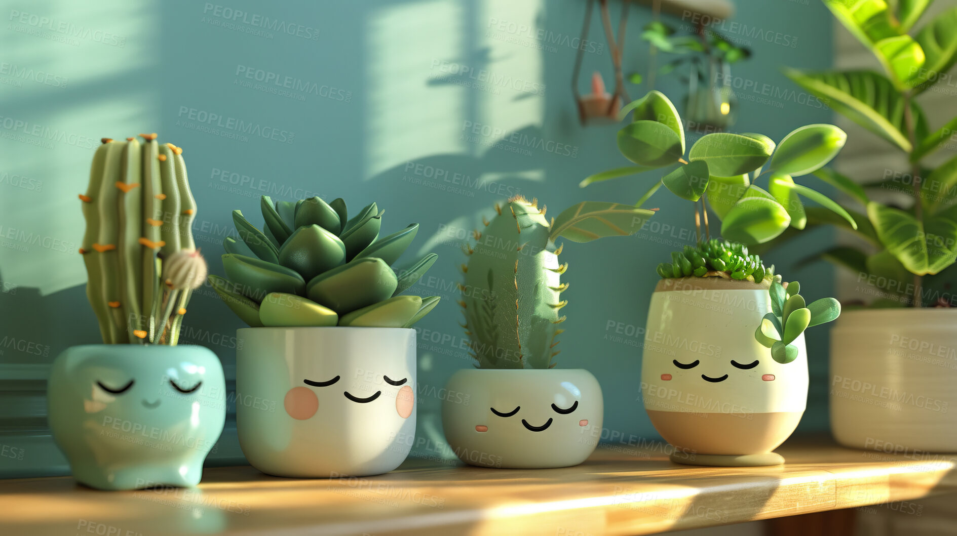Buy stock photo Pot plant, cute and artistic illustration. Incorporating adorable plant illustrations into décor, adding charm and sweetness. Elevate spaces with charming illustrations.