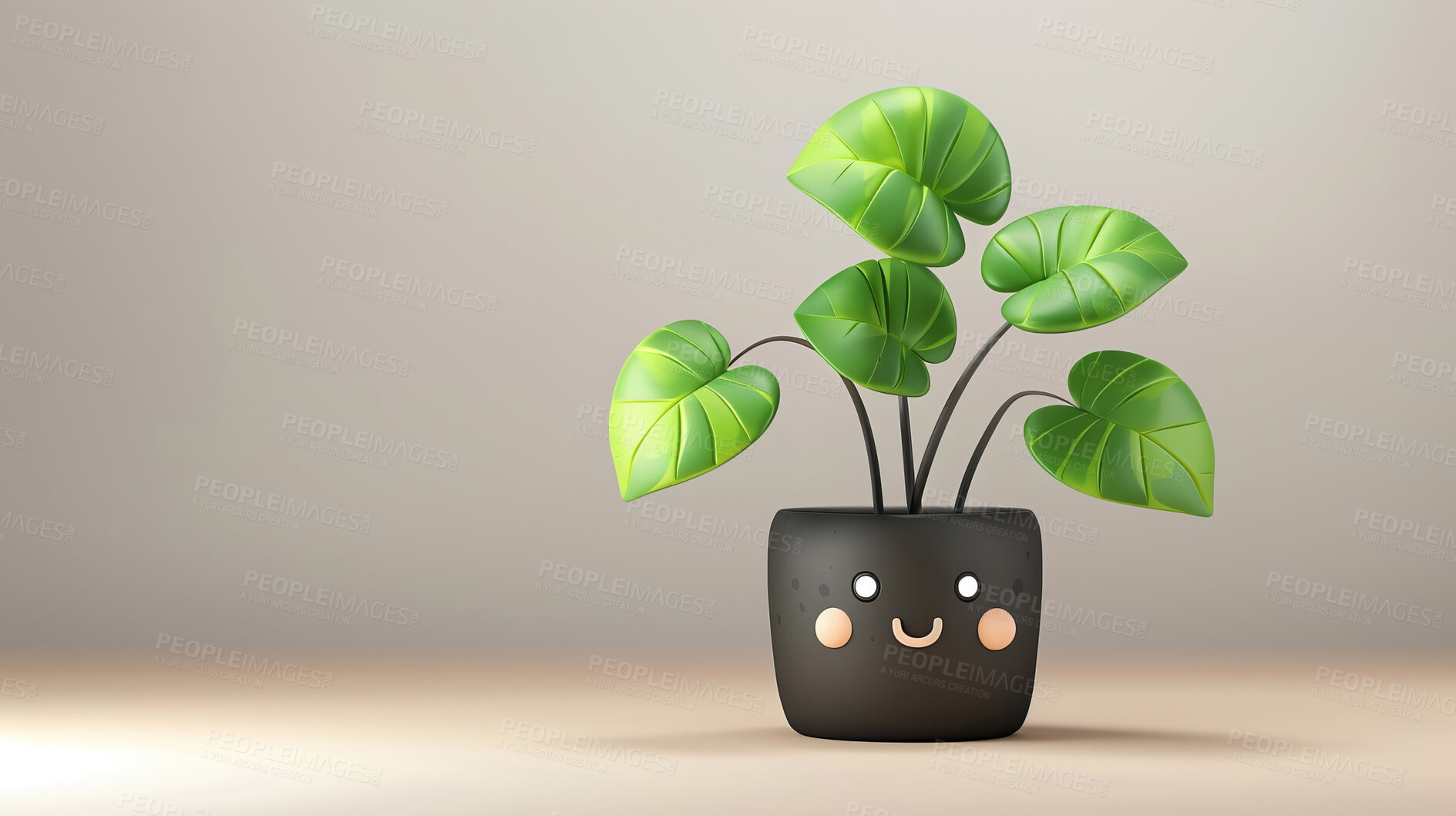 Buy stock photo Pot plant, cute and artistic illustration. Incorporating adorable plant illustrations into décor, adding charm and sweetness. Elevate spaces with charming illustrations.