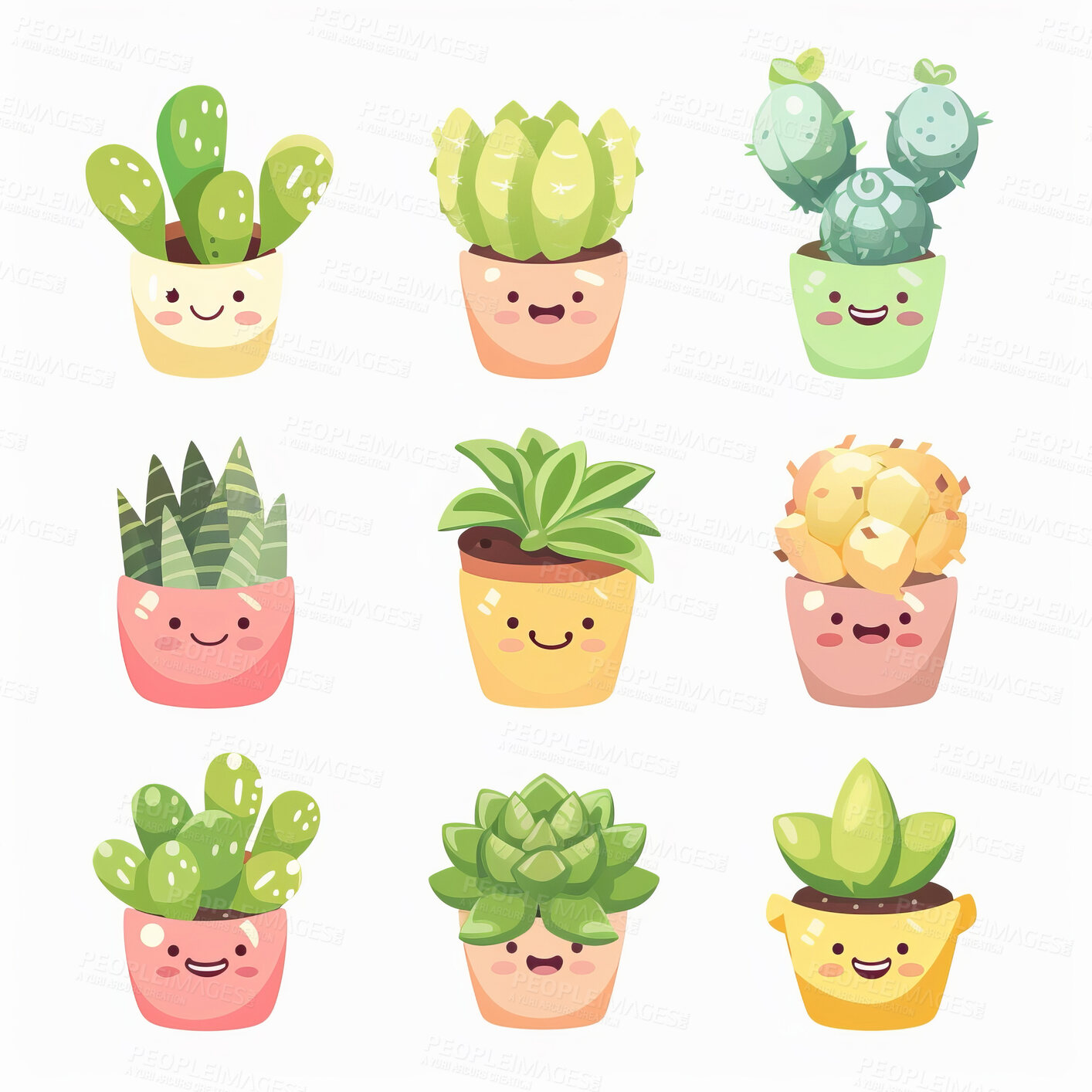 Buy stock photo Pot plant, cute and artistic illustration. Incorporating adorable plant illustrations into décor, adding charm and sweetness. Elevate spaces with charming illustrations.