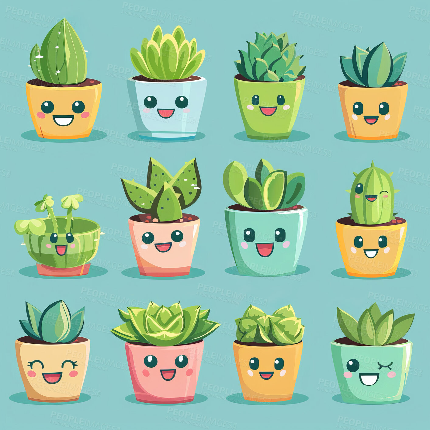 Buy stock photo Pot plant, cute and artistic illustration. Incorporating adorable plant illustrations into décor, adding charm and sweetness. Elevate spaces with charming illustrations.