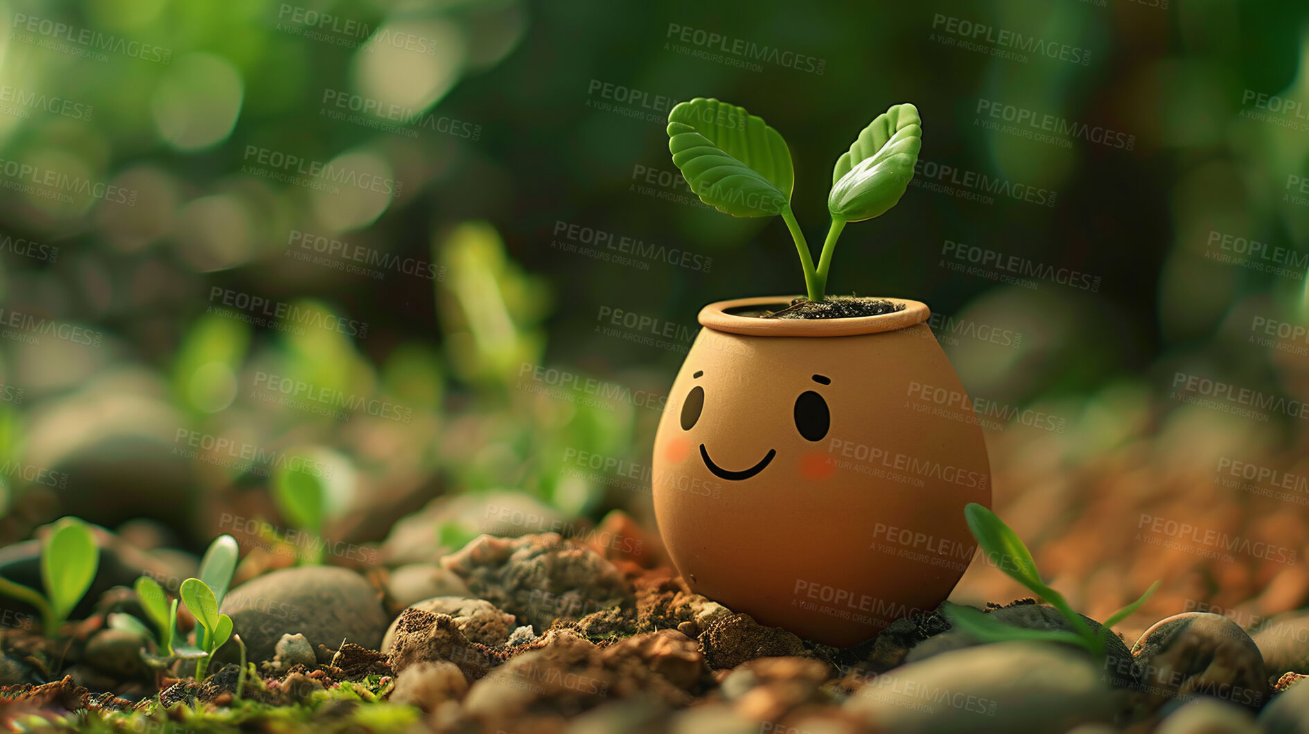 Buy stock photo Pot plant, cute and artistic illustration. Incorporating adorable plant illustrations into décor, adding charm and sweetness. Elevate spaces with charming illustrations.