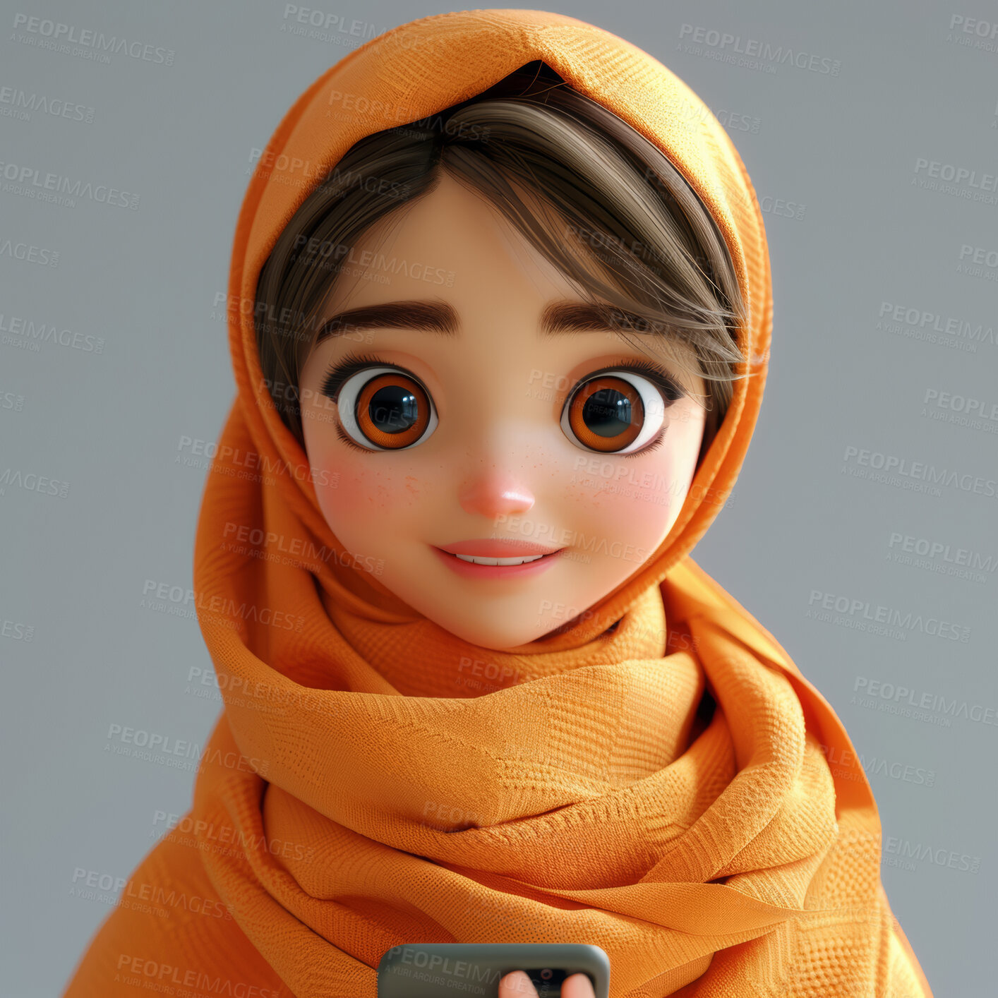 Buy stock photo Cartoon arab, 3D and illustration for animation on backdrop. Character or studio concept for mock up. Realistic, innovative rendering. Graphic, design and creative inspiration in cutting-edge visuals.