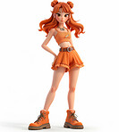 Cartoon girl, 3D and illustration for animation on backdrop. Character or studio concept for mock up. Realistic, full body pose. Graphic, design and creative inspiration in cutting-edge visuals.