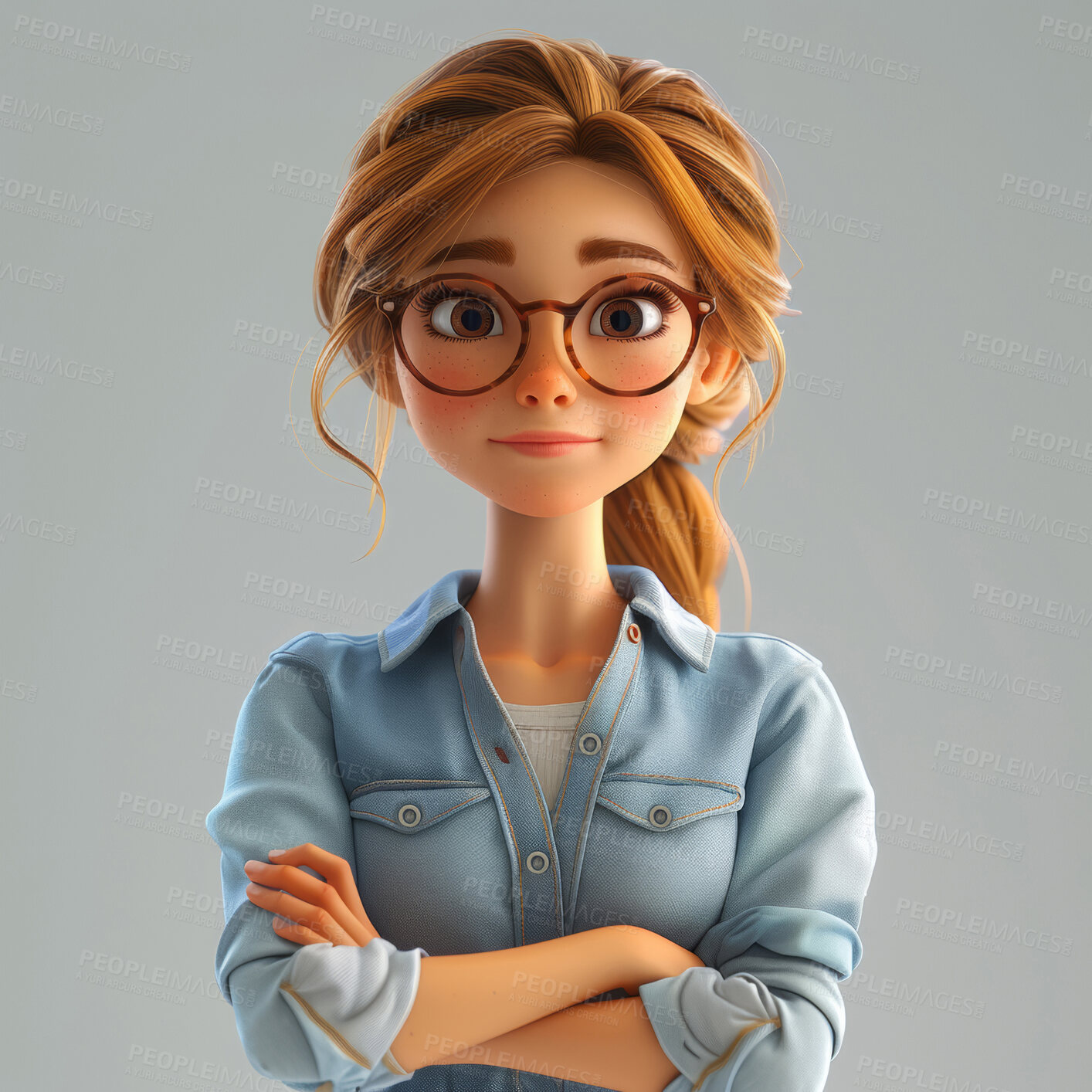 Buy stock photo Cartoon female, 3D and illustration for animation on backdrop. Character or studio concept for mock up. Realistic, innovative rendering. Graphic, design and creative inspiration in cutting-edge visuals.