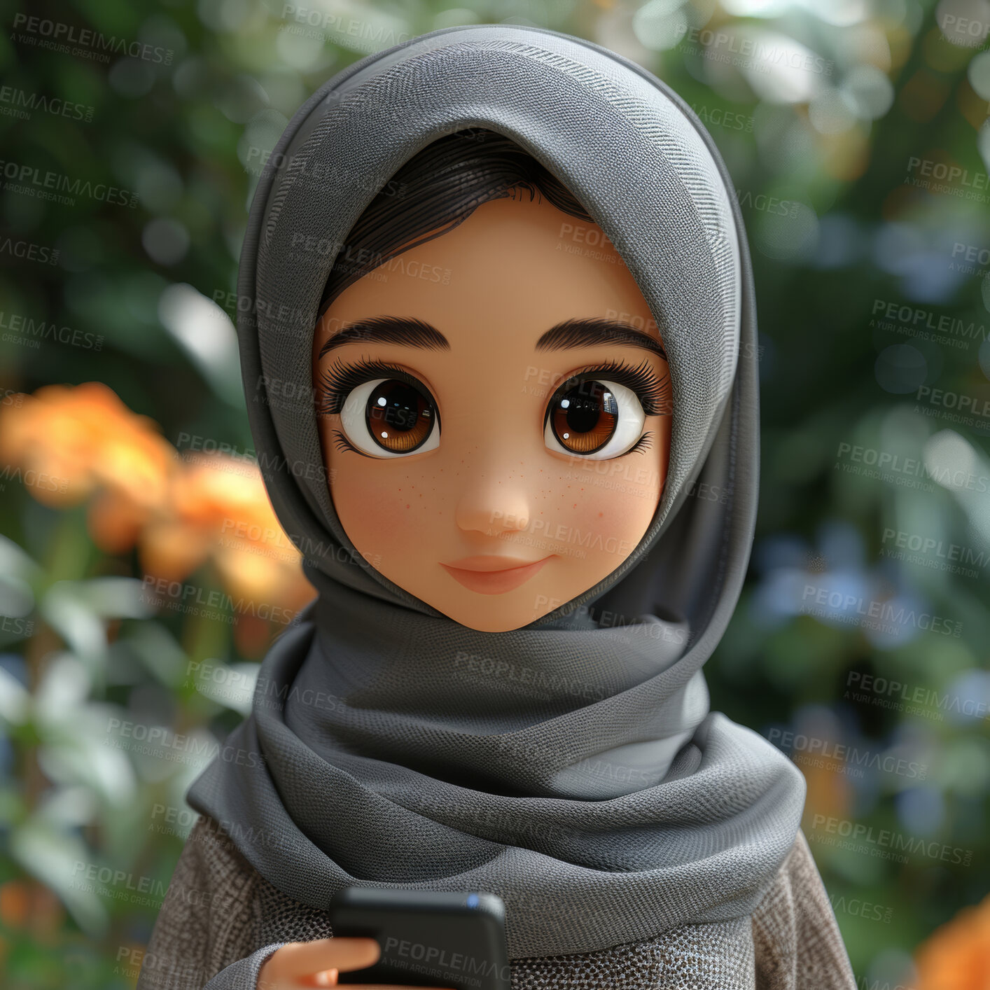 Buy stock photo Arab female, 3D and illustration for animation, character or portrait concept for mock up. Realistic, innovative rendering. Graphic, design and creative inspiration in cutting-edge visuals.