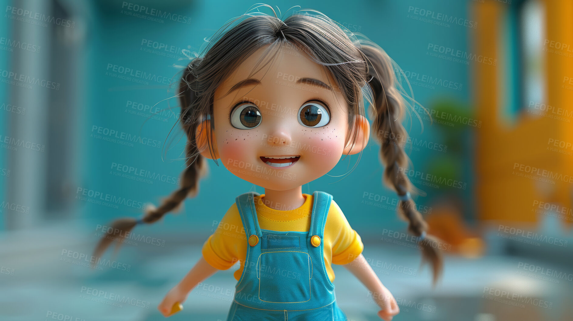 Buy stock photo Cartoon, 3D and illustration for animation, character or portrait concept for mock up. Realistic, innovative rendering. Graphic, design  and creative inspiration in cutting-edge visuals.