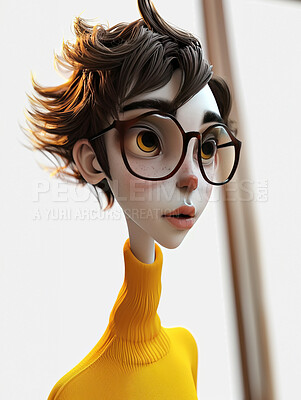 3d, animation and illustration for character on background. Quirky aesthetics, strange and studio concept for mock up. Modeling, rendering and creative design with inspiration in cutting-edge visuals.