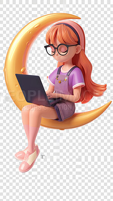 3d, cartoon and influencer for social media on crescent. Character or studio concept for mock up. Realistic, illustration rendering. Graphic, design and creative inspiration in cutting-edge visuals.